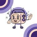 Vector illustration of a cute smiling radio in retro groovy style, in stylish colors